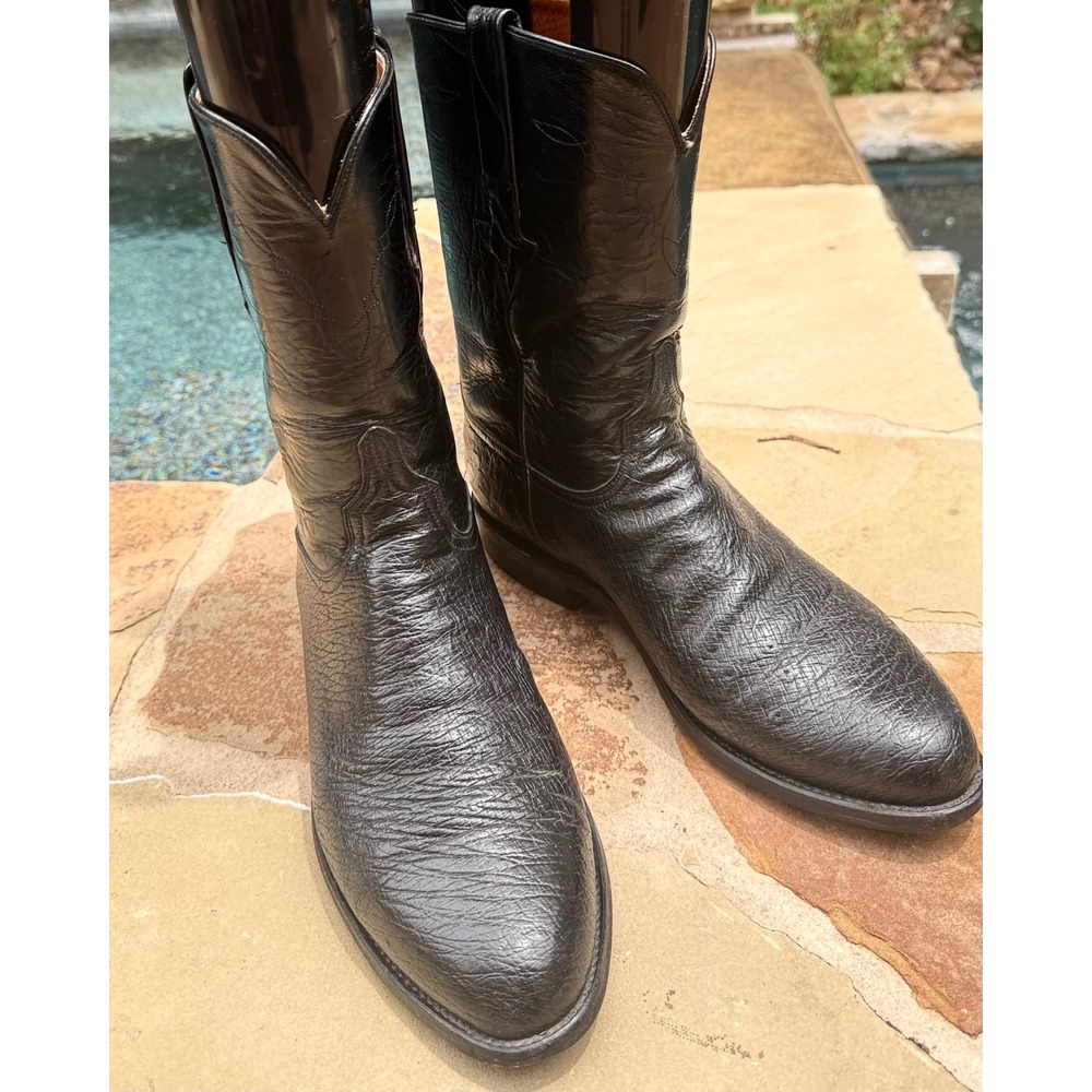 Lucchese Classics L8008 Smooth Ostrich Roper Boots Black 10.5D USA